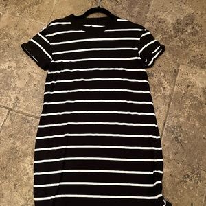 Black and white stripe knee length dress